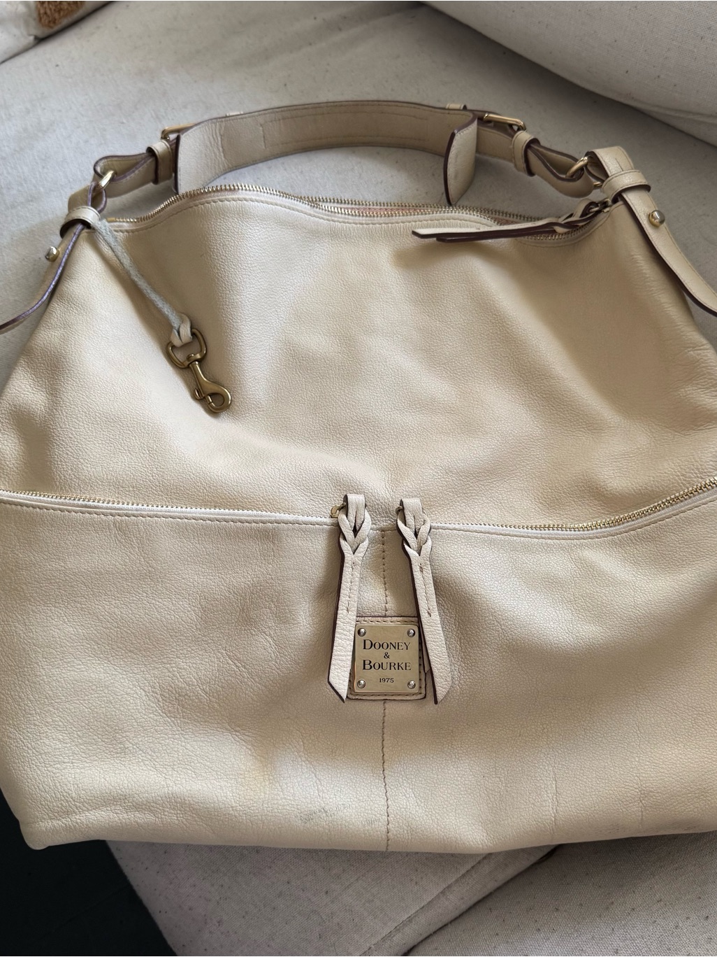 Dooney & Bourke Cream Leather Tote With Gold Hardware